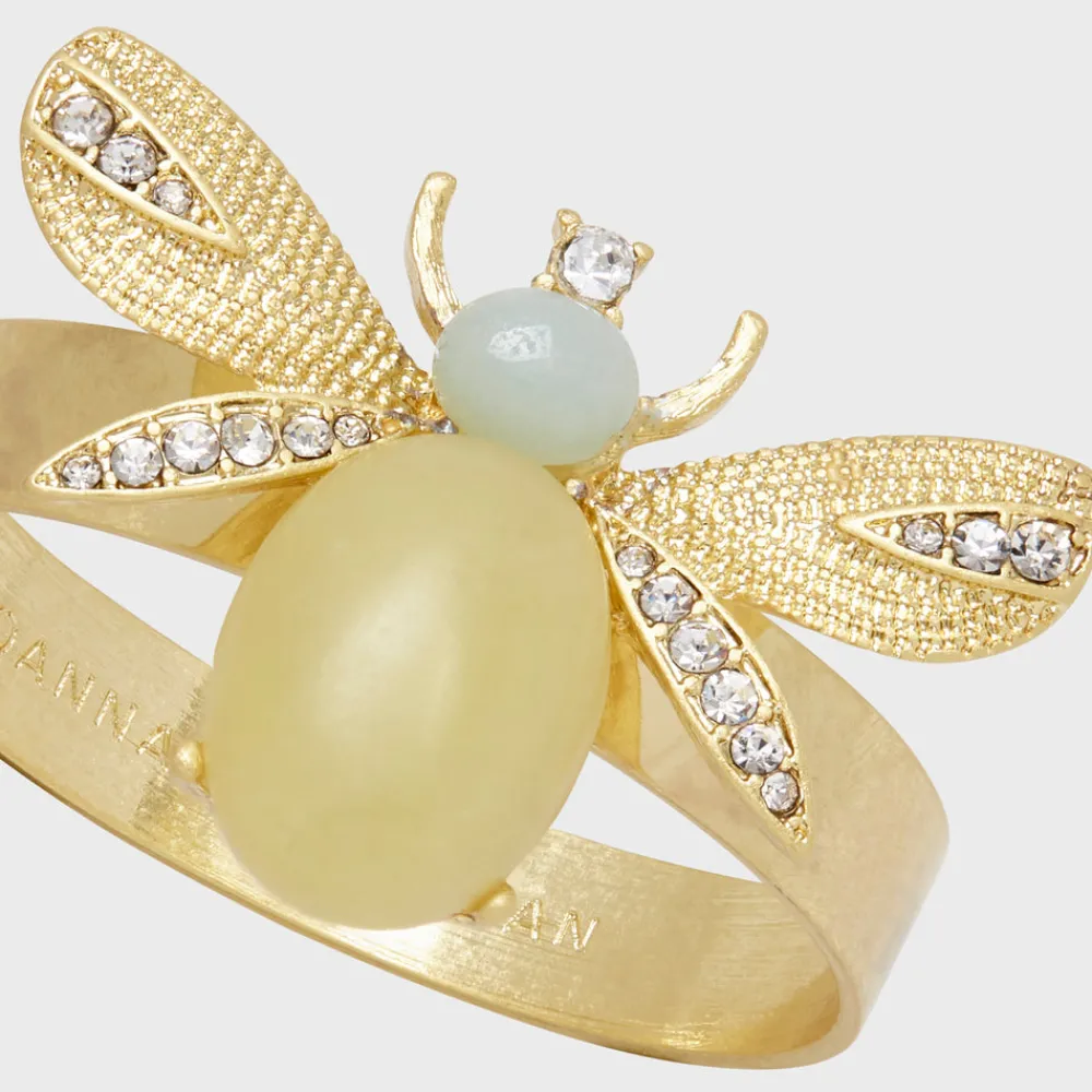 Joanna Buchanan Place Settings & Linens|Etched Wing Bug Skinny Napkin Rings in Lemon Jasper, Set of Four