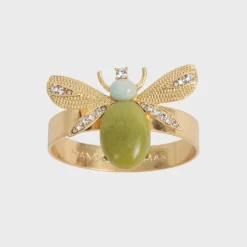 Joanna Buchanan Place Settings & Linens|Etched Wing Bug Skinny Napkin Rings in Lemon Jasper, Set of Four