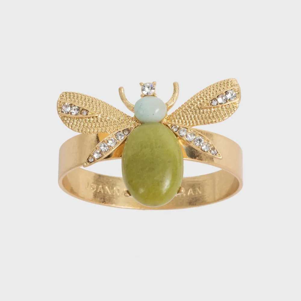 Joanna Buchanan Place Settings & Linens|Etched Wing Bug Skinny Napkin Rings in Lemon Jasper, Set of Four