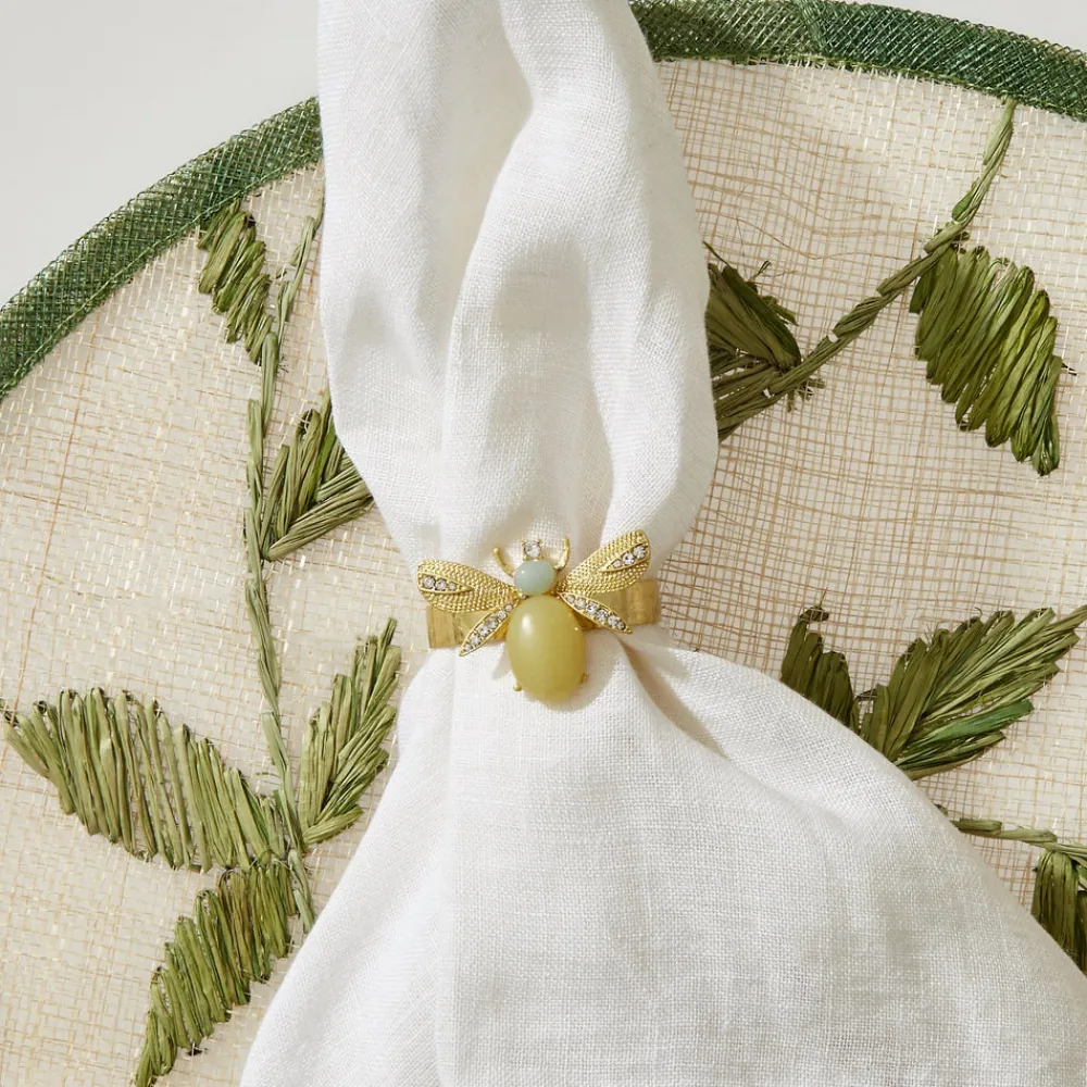 Joanna Buchanan Place Settings & Linens|Etched Wing Bug Skinny Napkin Rings in Lemon Jasper, Set of Four