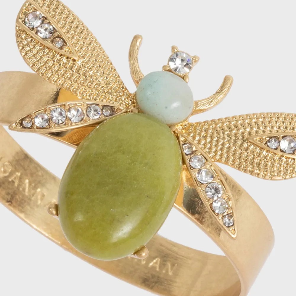 Joanna Buchanan Place Settings & Linens|Etched Wing Bug Skinny Napkin Rings in Lemon Jasper, Set of Four