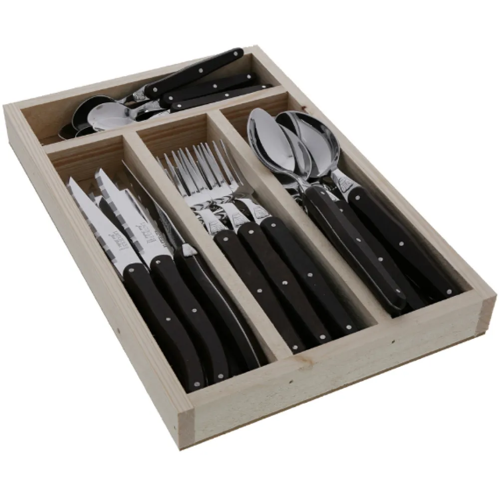 Jean Dubost Laguiole Flatware|Everyday Flatware Set in Wenge Wood, Set of 24