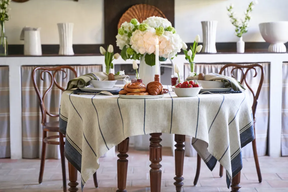 Caravan Place Settings & Linens|Eze 60x60 Tablecloth in Ivory & Blue