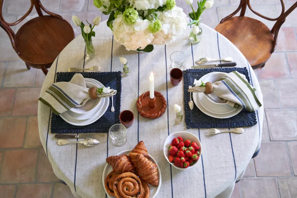 Caravan Place Settings & Linens|Eze 60x60 Tablecloth in Ivory & Blue