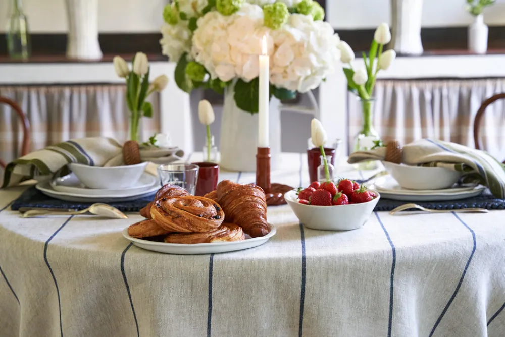 Caravan Place Settings & Linens|Eze 60x60 Tablecloth in Ivory & Blue