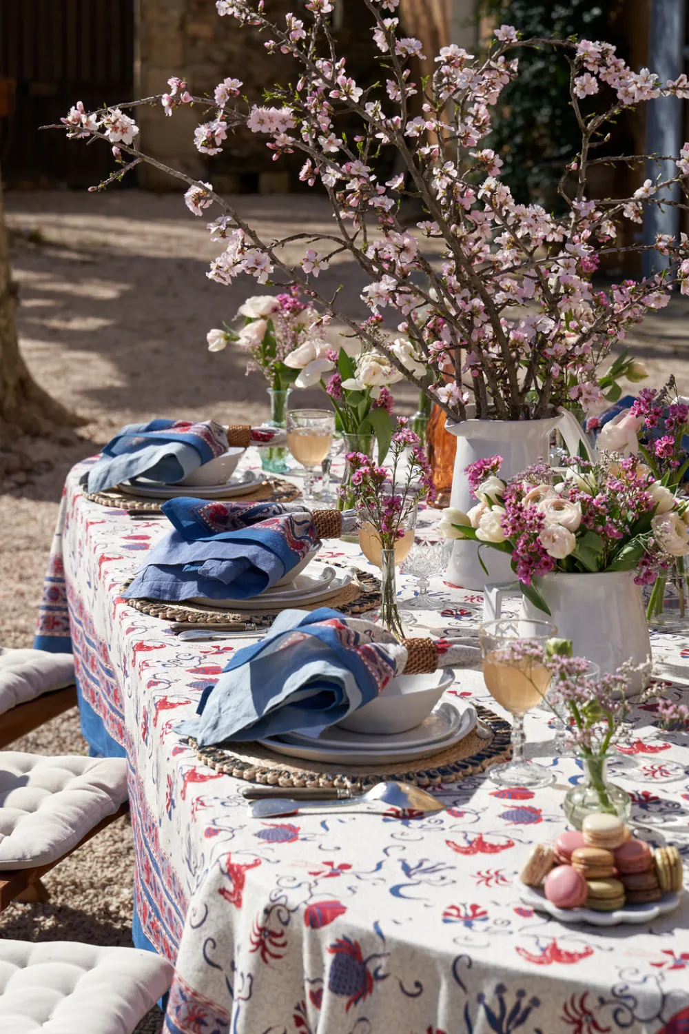 Couleur Nature Place Settings & Linens|Fleur Des Indes Tablecloth in Blue & Red