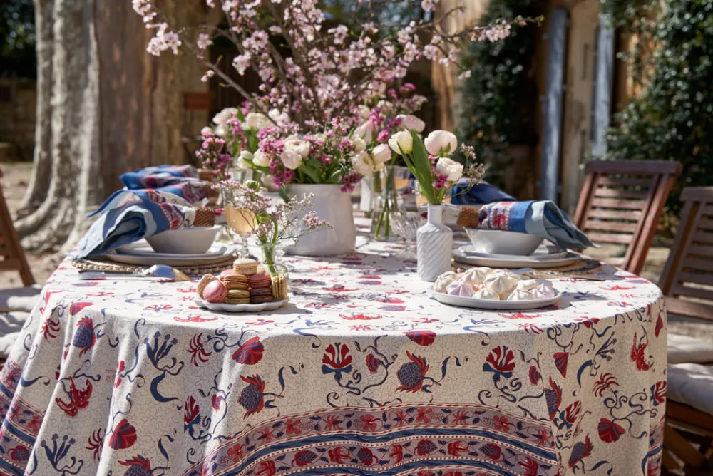 Couleur Nature Place Settings & Linens|Fleur Des Indes Tablecloth in Blue & Red