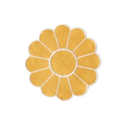 Cabana Place Settings & Linens|Floral Embroidered Bread Basket Liner in Yellow