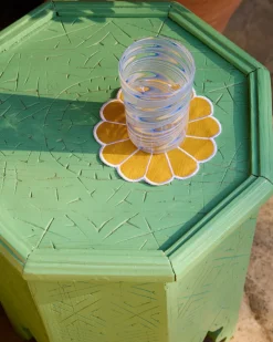 Cabana Place Settings & Linens|Floral Embroidered Bread Basket Liner in Yellow