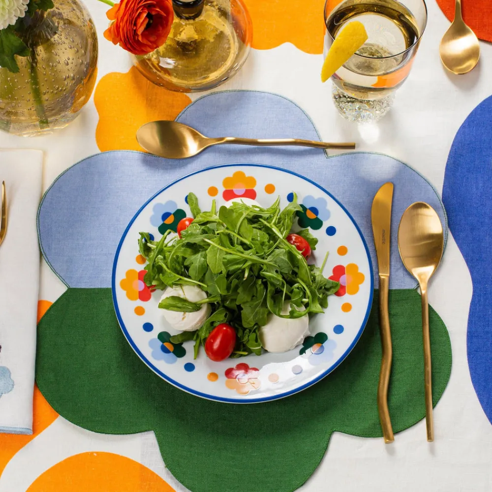 Misette Place Settings & Linens|Floral Linen Patchwork Placemats in Green/Blue, Set of 4