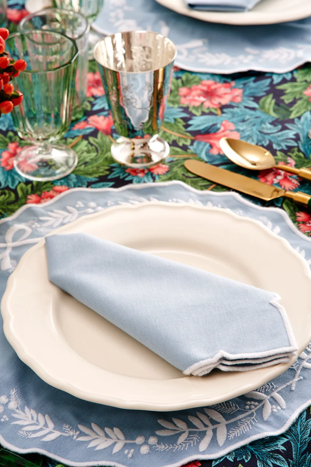 Loulou La Dune Place Settings & Linens|Florence Placemat and Napkin Set in Dusty Blue, OTM Exclusive