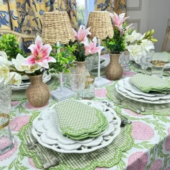 Flying Sheep Country Place Settings & Linens|Flowers & Vines Tablecloth in Pink and Green