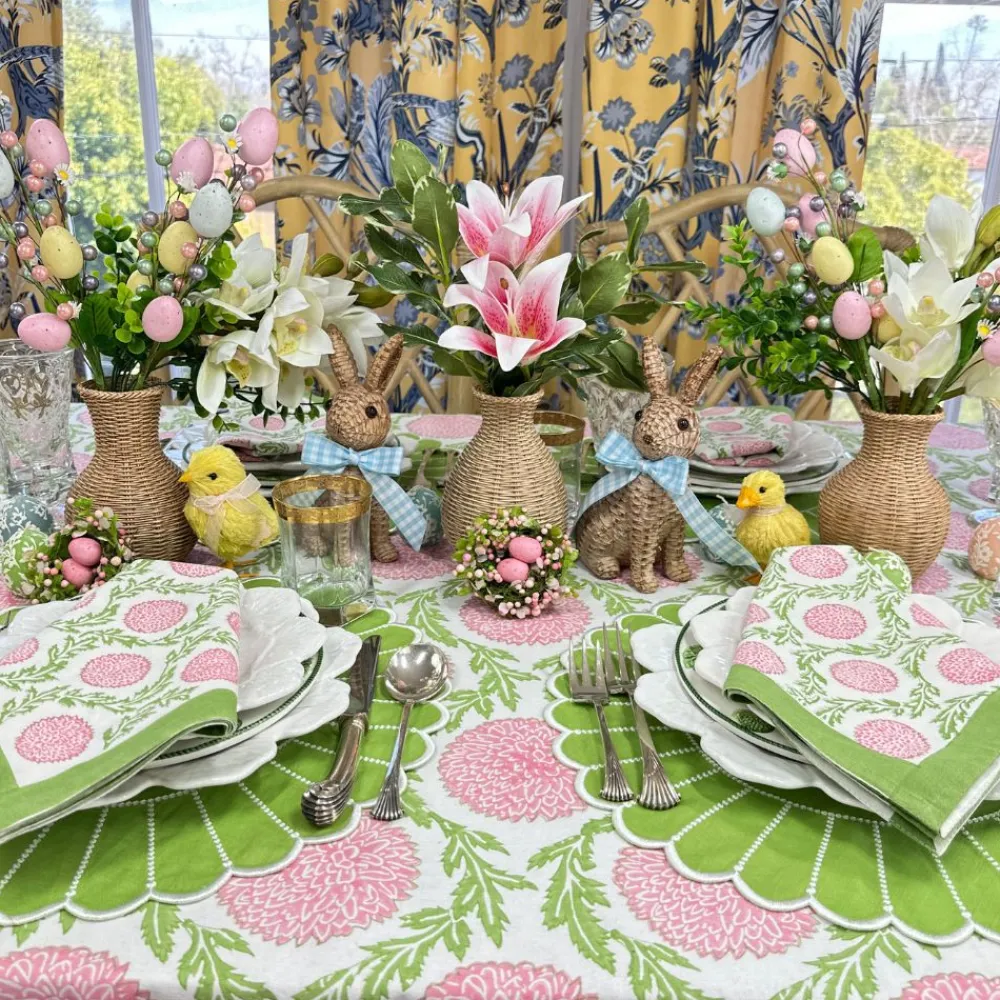 Flying Sheep Country Place Settings & Linens|Flowers & Vines Tablecloth in Pink and Green