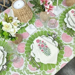 Flying Sheep Country Place Settings & Linens|Flowers & Vines Tablecloth in Pink and Green