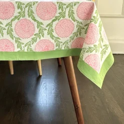 Flying Sheep Country Place Settings & Linens|Flowers & Vines Tablecloth in Pink and Green