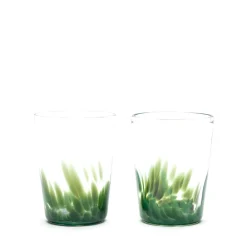 Paul Arnhold Glass Glassware|Forest Green Transparent Spotted Tumblers, Set of Two