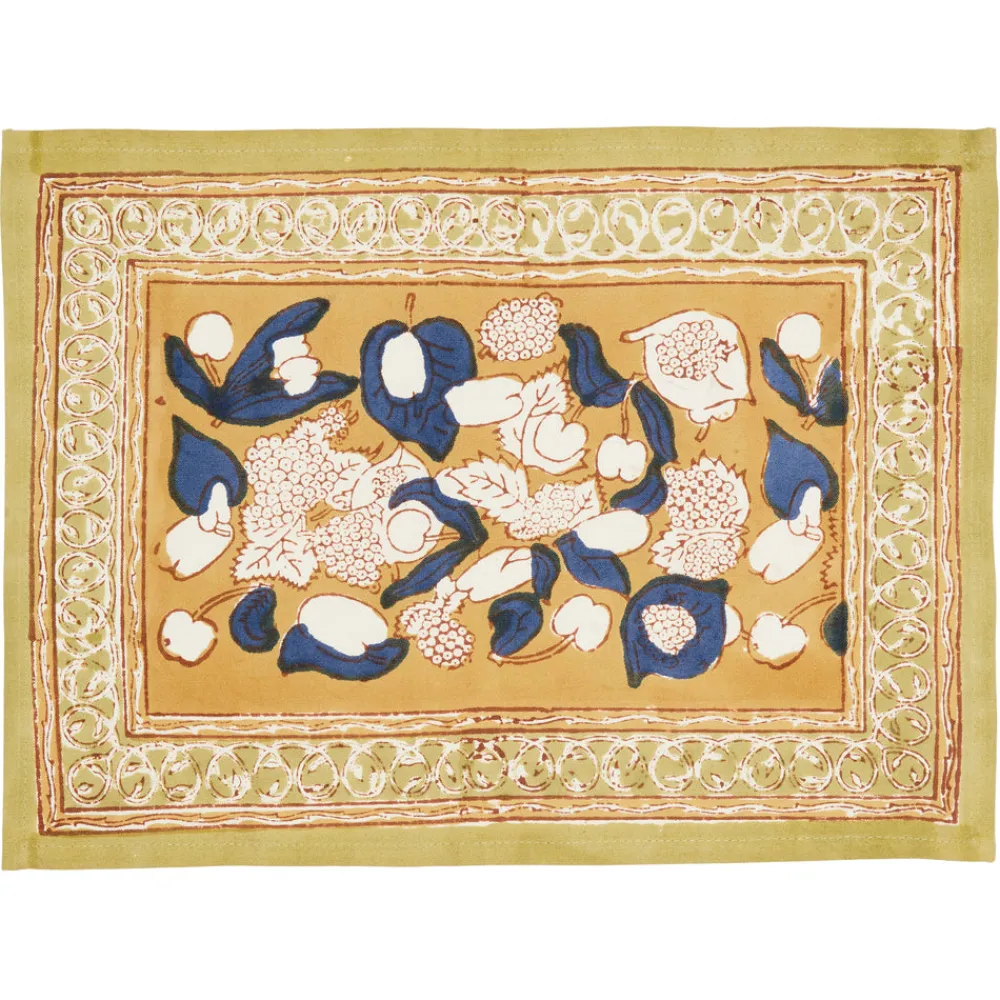 Couleur Nature Place Settings & Linens|Forest Harvest Mats in Mustard & Blue, Set of 6