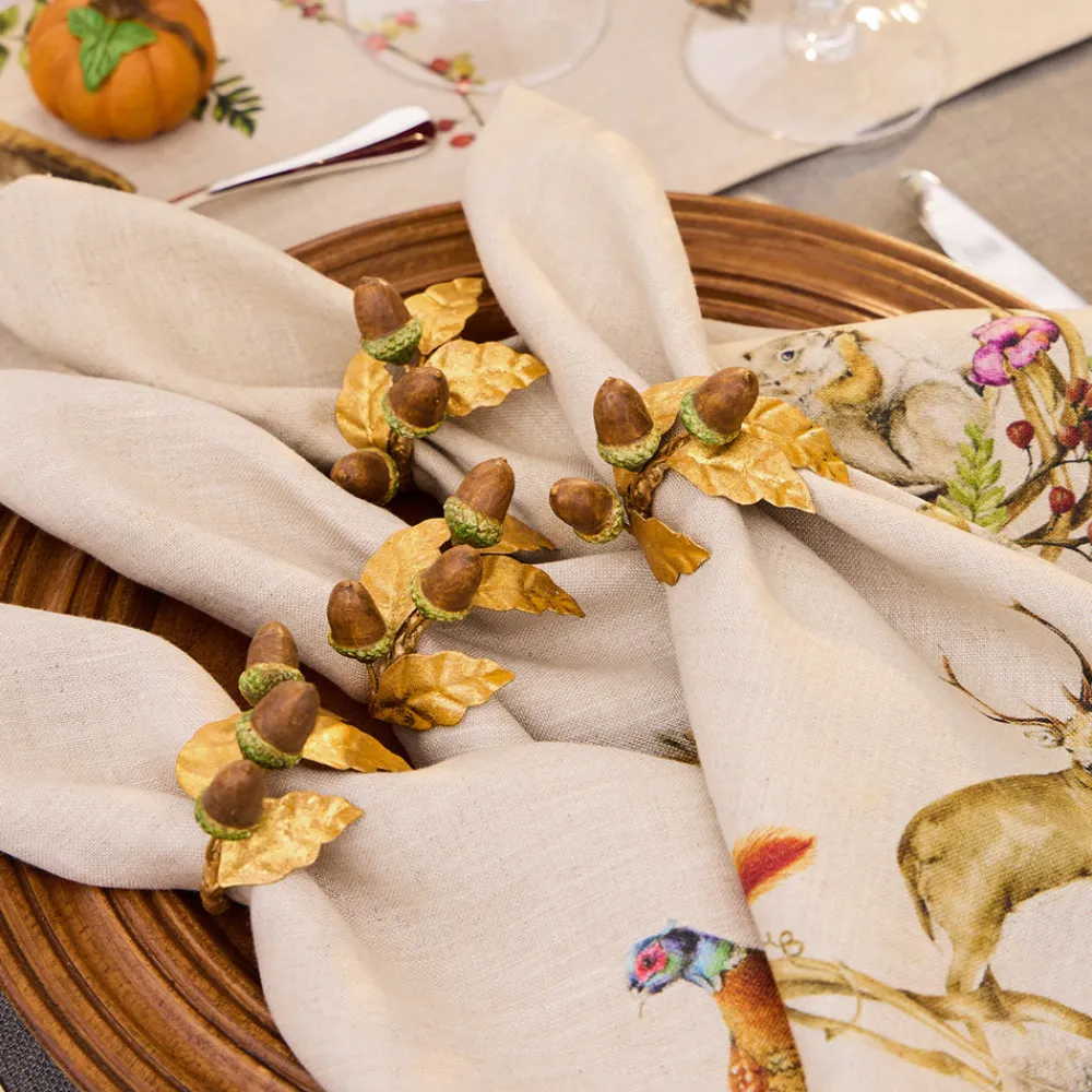 Juliska Place Settings & Linens|Forest Walk Acorn Napkin Ring in Multi, Set of 4