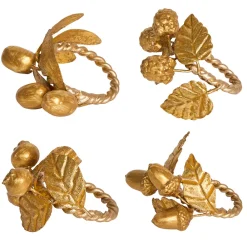 Juliska Place Settings & Linens|Forest Walk Leaf Napkin Ring Assorted in Gold, Set of 4