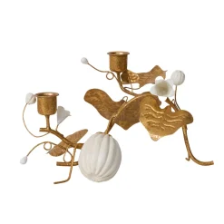 Juliska Candles|Forest Walk Pumpkin & Vine Double Candlestick Holder in Gold