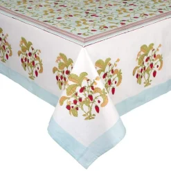 Couleur Nature Place Settings & Linens|French Tablecloth Fraises des Bois Bleu
