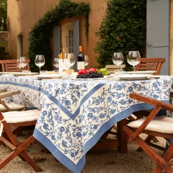 Couleur Nature Place Settings & Linens|French Tablecloth Granada Cornflower Blue