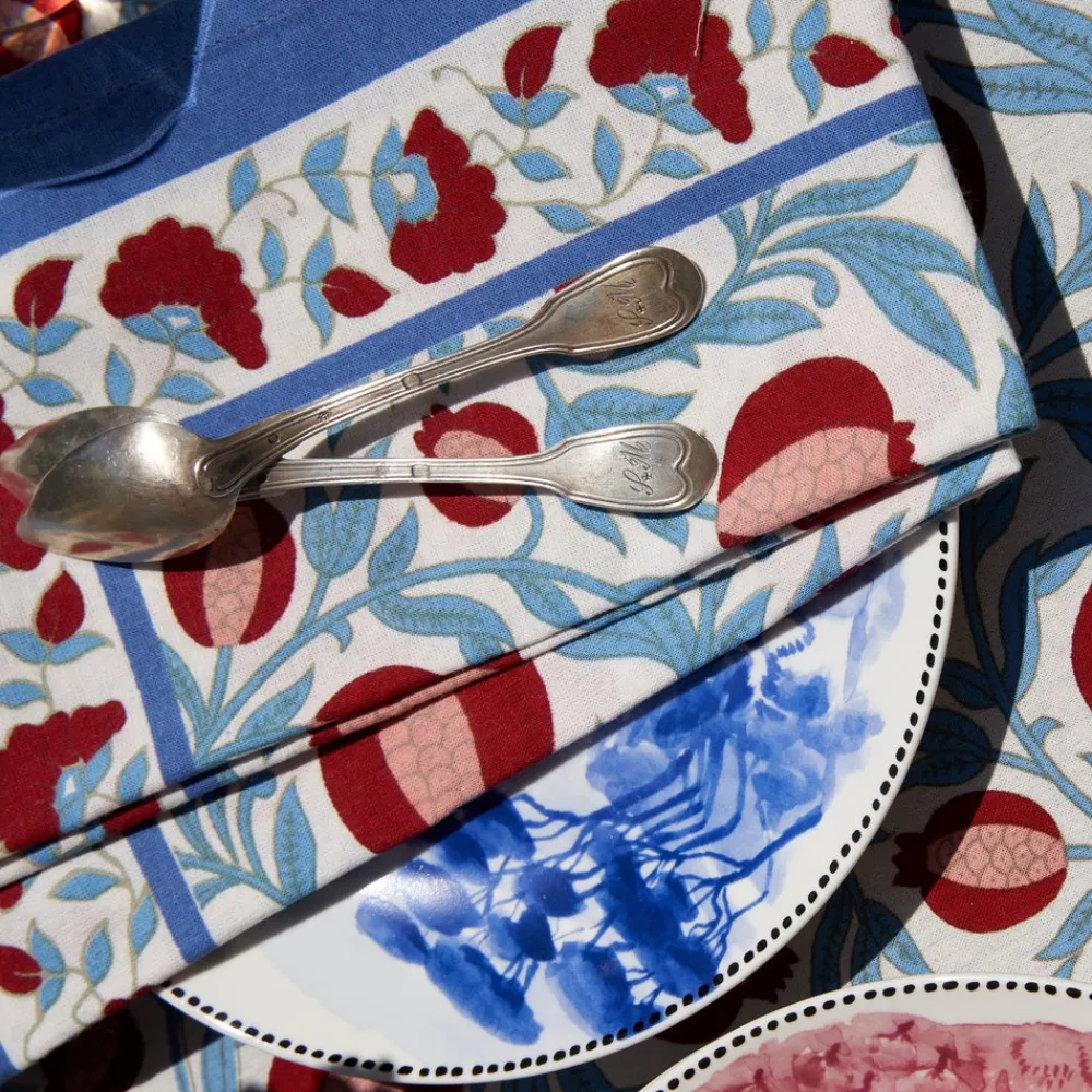 Couleur Nature Place Settings & Linens|French Tablecloth Grenadine Red & Blue