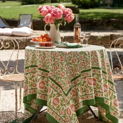 Couleur Nature Place Settings & Linens|French Tablecloth Grenadine Orange & Green