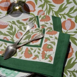 Couleur Nature Place Settings & Linens|French Tablecloth Grenadine Orange & Green