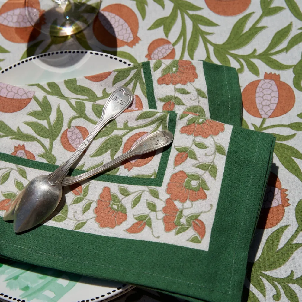 Couleur Nature Place Settings & Linens|French Tablecloth Grenadine Orange & Green