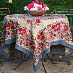 Couleur Nature Place Settings & Linens|French Tablecloth Jardin Red & Grey