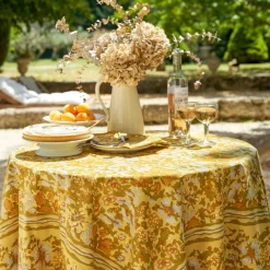 Couleur Nature Place Settings & Linens|French Tablecloth Jardin Mustard & Grey