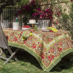 Couleur Nature Place Settings & Linens|French Tablecloth Jardin Red & Green