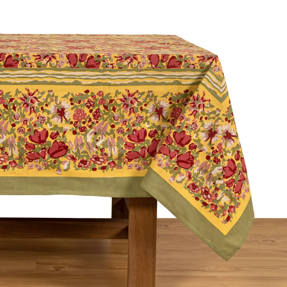 Couleur Nature Place Settings & Linens|French Tablecloth Jardin Red & Green
