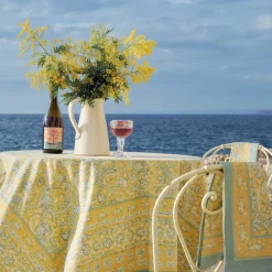 Couleur Nature Place Settings & Linens|French Tablecloth La Mer Aqua & Citrine