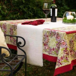 Couleur Nature Place Settings & Linens|French Tablecloth Winter Garden Wreath Red & Green