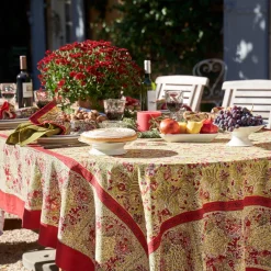 Couleur Nature Place Settings & Linens|French Tablecloth Winter Garden Wreath Red & Green