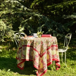 Couleur Nature Place Settings & Linens|French Tablecloth Winter Garden Wreath Red & Green