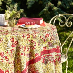 Couleur Nature Place Settings & Linens|French Tablecloth Winter Garden Wreath Red & Green
