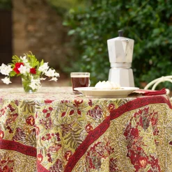 Couleur Nature Place Settings & Linens|French Tablecloth Winter Garden Wreath Red & Green
