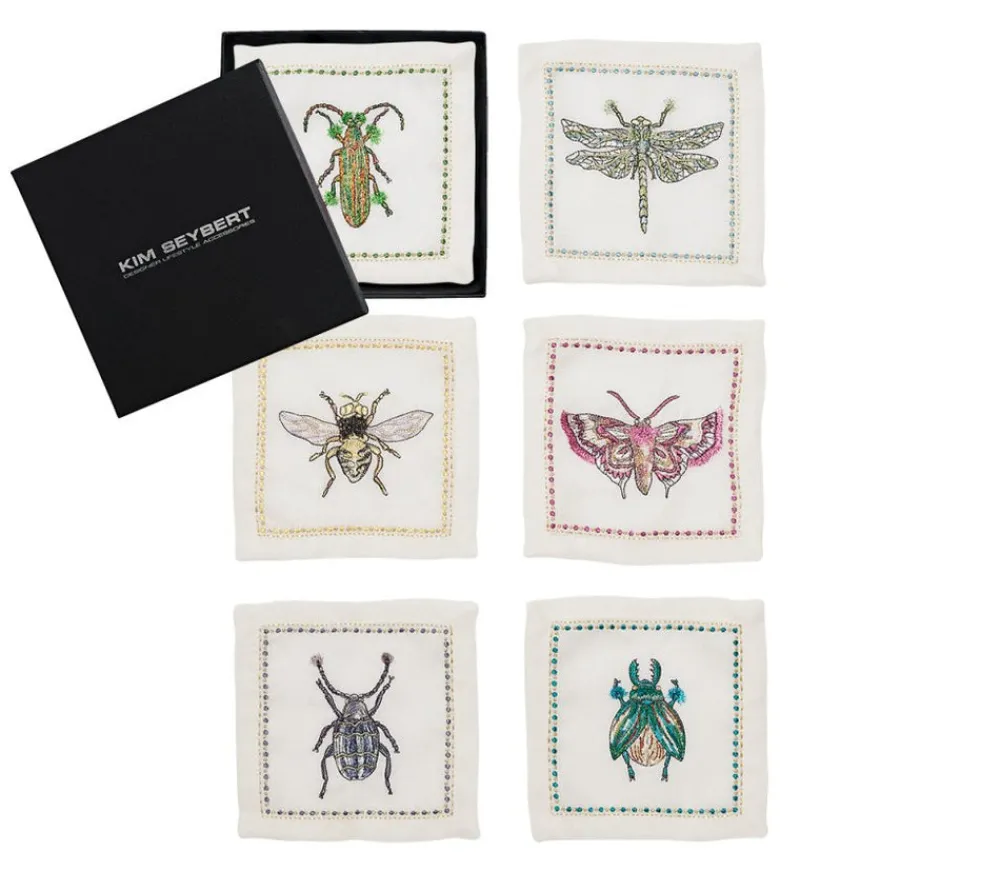 Kim Seybert Place Settings & Linens|Garden Party Cocktail Napkins in White & Multi, Set of 6 in a Gift Box