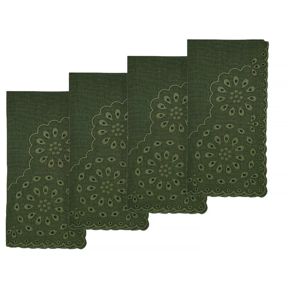 Chefanie Place Settings & Linens|Green Eyelet Dinner Napkins, Set of 4