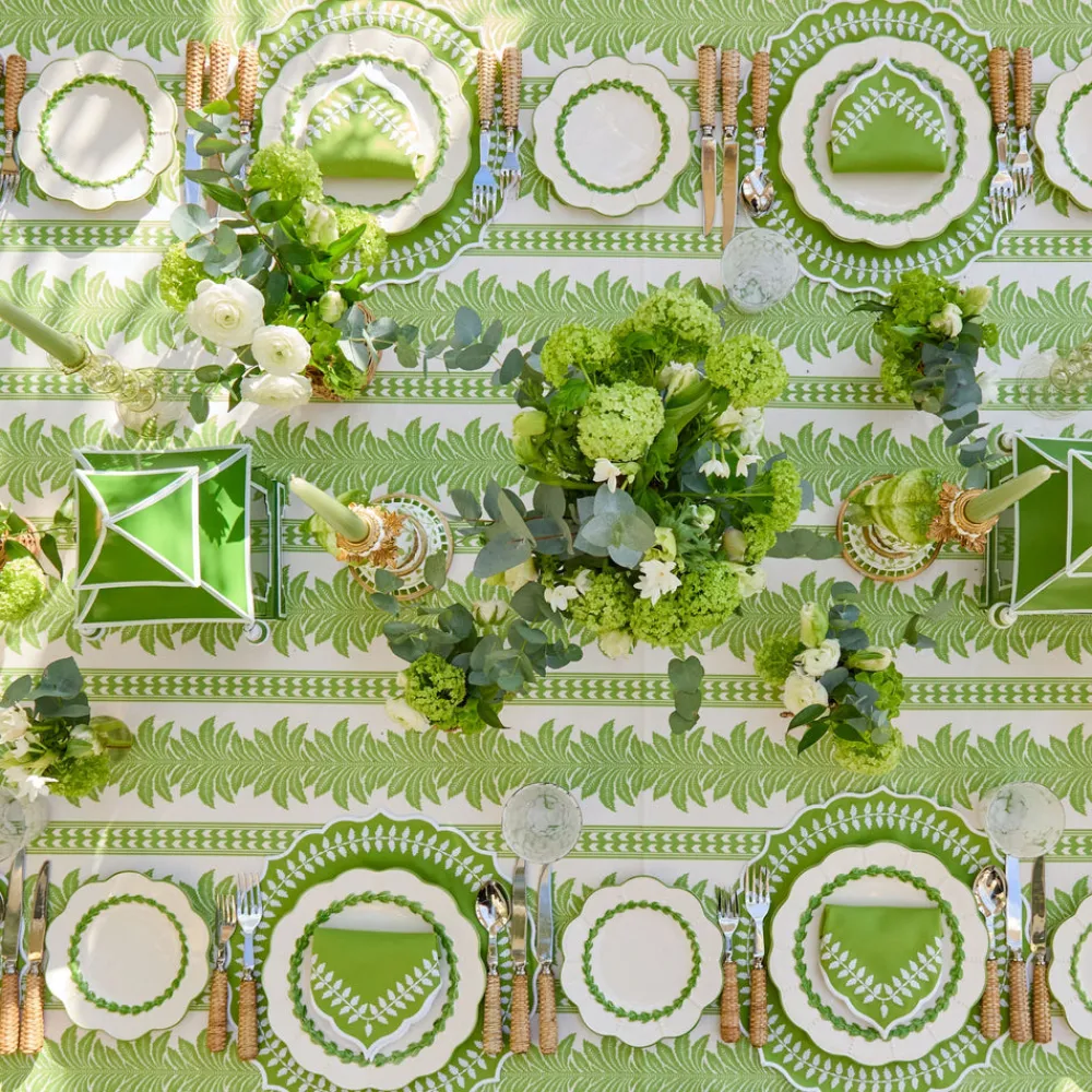 Mrs. Alice Place Settings & Linens|Green Fern Stripe Tablecloth