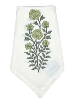 Flying Sheep Country Place Settings & Linens|Green Flower Motif Napkin