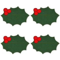 Chefanie Place Settings & Linens|Green Holly Leaf Cocktail Napkins, Set of 4