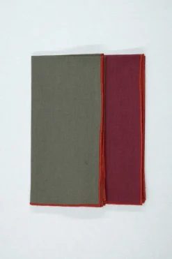 TriChi Design Place Settings & Linens|Green Napkin with Orange Small Trim, Set of 4