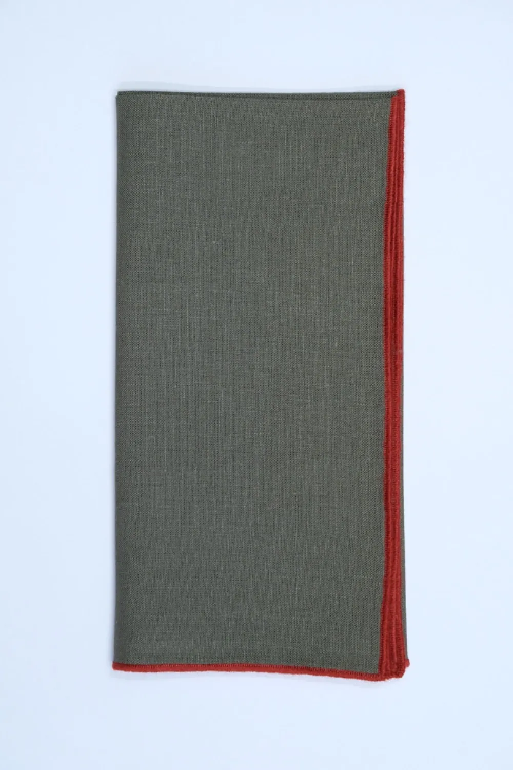 TriChi Design Place Settings & Linens|Green Napkin with Orange Small Trim, Set of 4