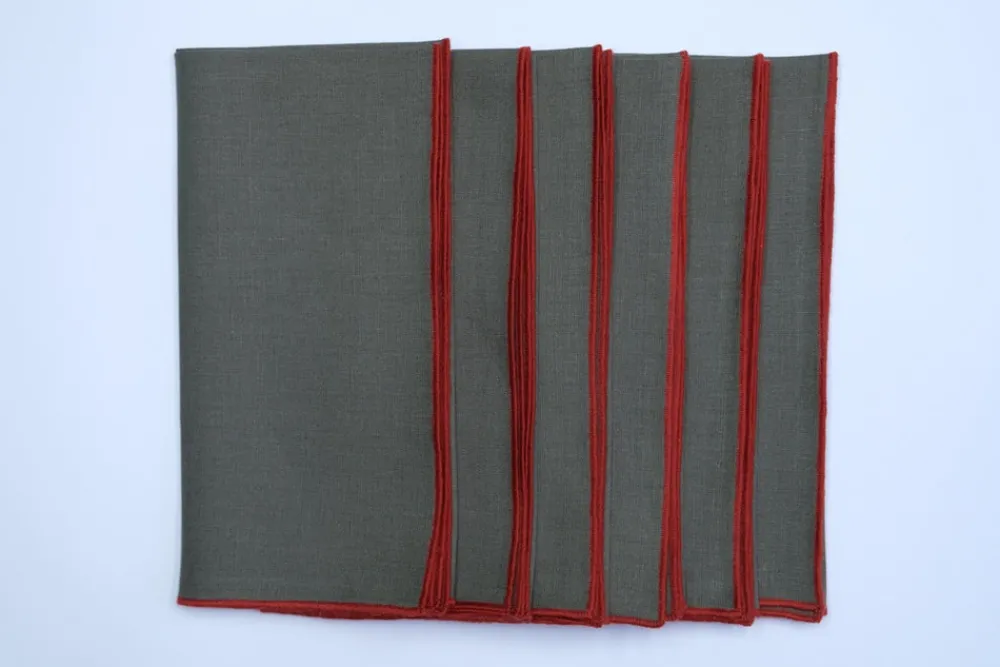 TriChi Design Place Settings & Linens|Green Napkin with Orange Small Trim, Set of 4