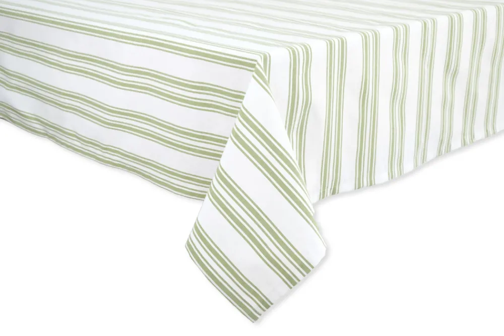 TriChi Design Place Settings & Linens|Green Stripe Cotton Tablecloth