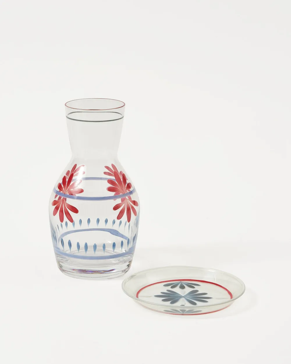 Cabana Glassware|Hand Painted Carafe, Blue and Red